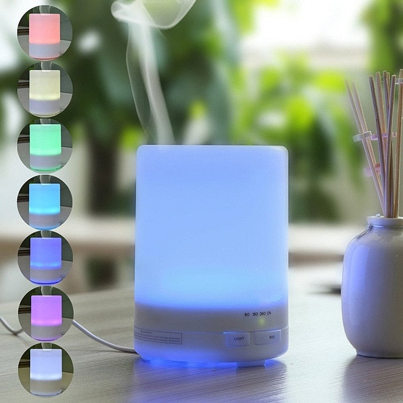 Cilindric Aroma Diffuser & Humidifier, capacity 300ML of water with essential Oils , 7 colour LED Lights, Electric charge.