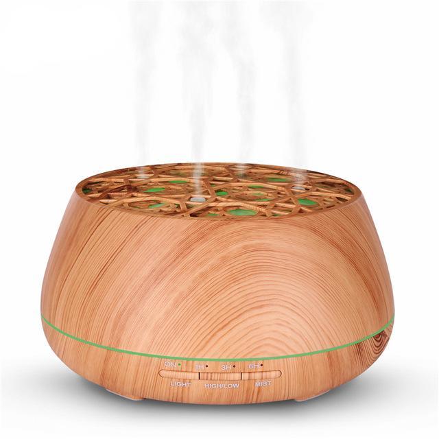 Compact brazier Aroma Diffuser & Humidifier with Wood grain, capacity 400ML of water with essential Oils, LED Lights, Electric charge.
