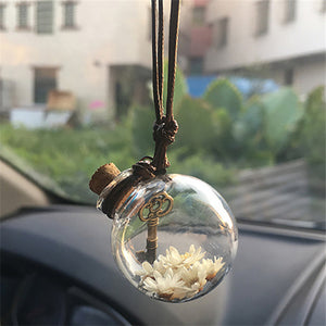 Car Perfume Bottle Pendant with Dried Flowers